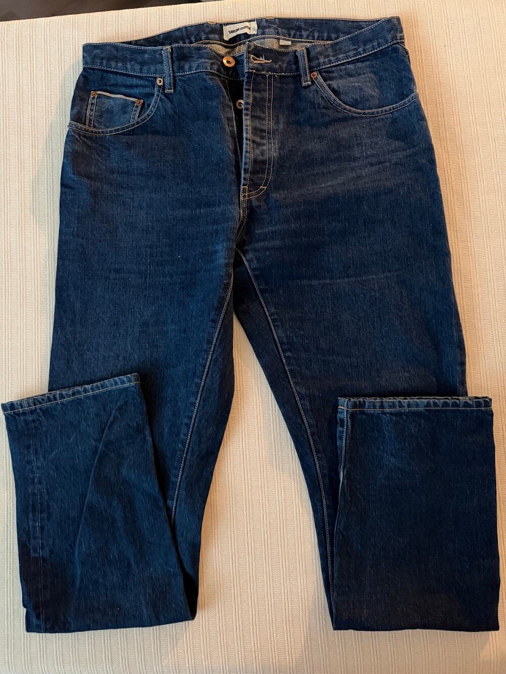 Taylor Stitch Slim Jean Men's 34 Dark Wash Indigo Denim Button Fly Made in USA